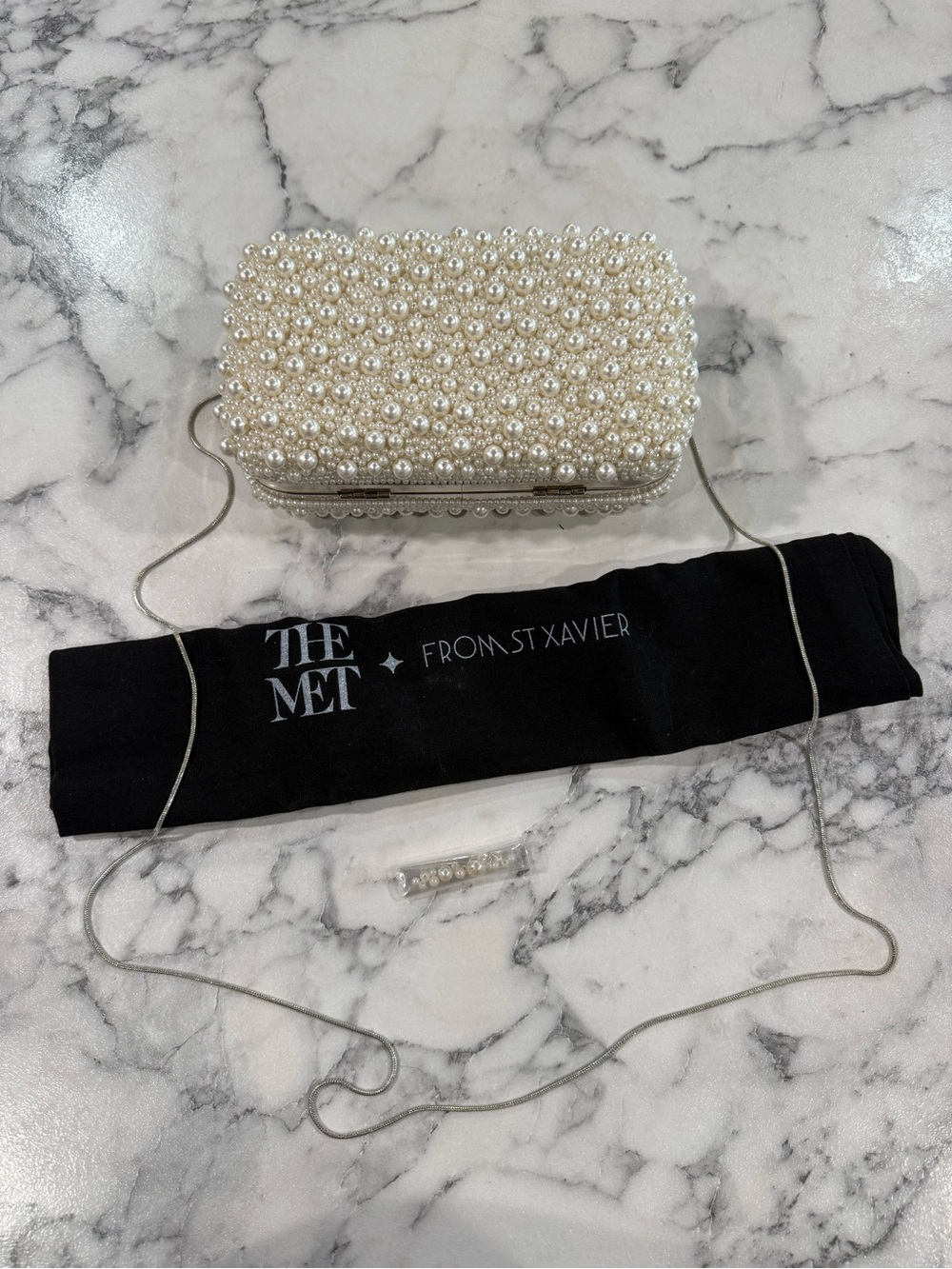 The Met x From St Xavier Collection Pearl Beaded Box Clutch